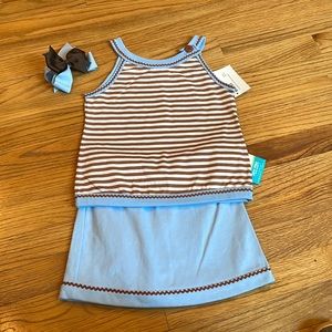 NWT- Chez ami outfit and hair bow-size 6-chocolate brown and blue-so sweet!